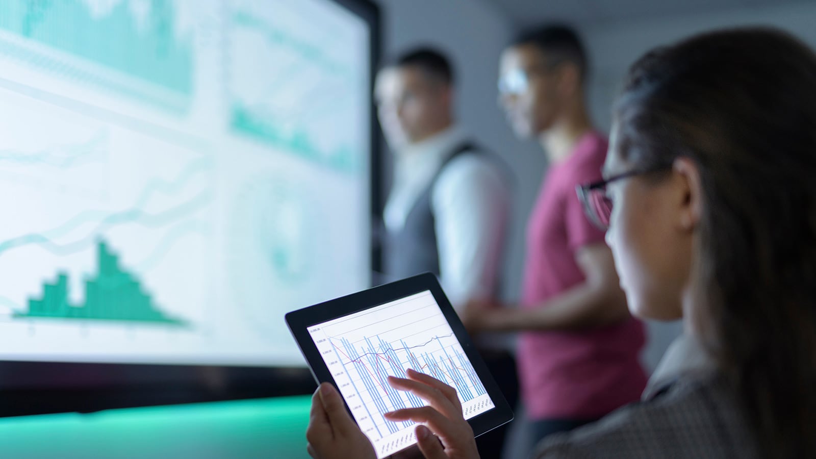 person looking at global data