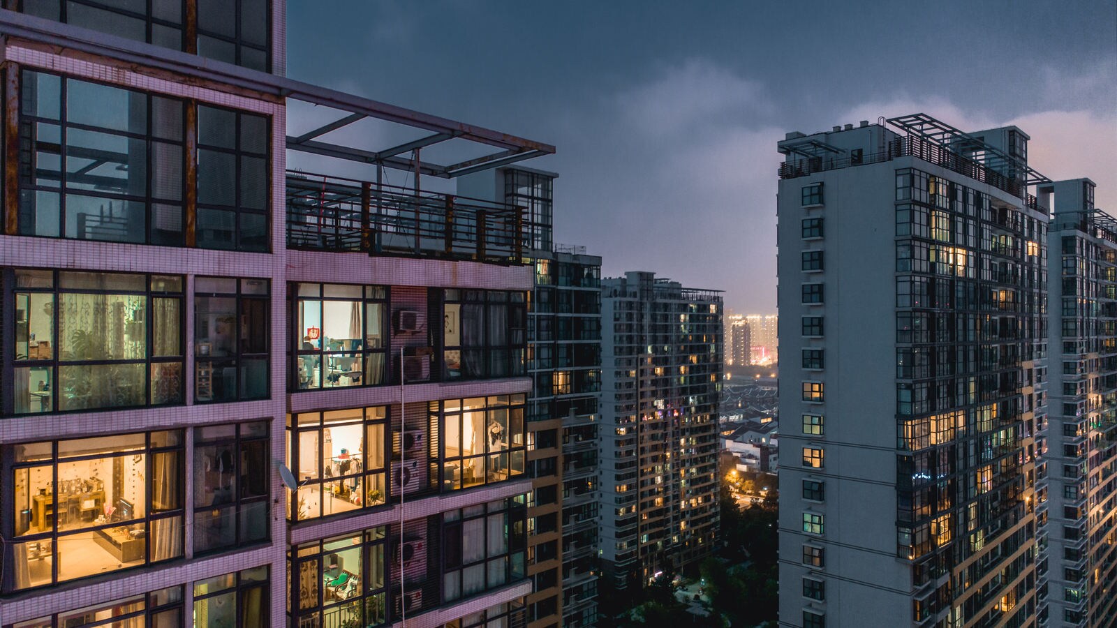 Image of buildings at night.