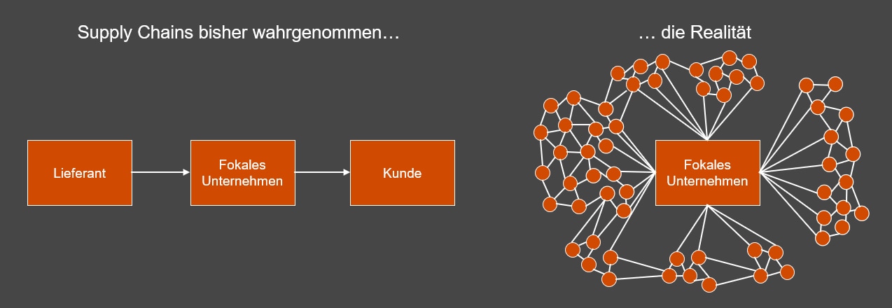 Supply Chain Struktur: Nicht linear, sondern Cluster von  Lieferanten in gegenseitiger Wechselbeziehung